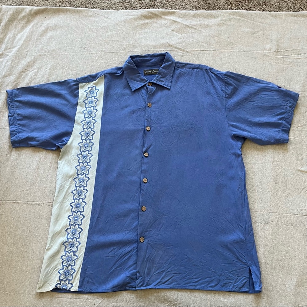 Bobby Chan Men’s Embroidered Silk Cochecho Country Club Hawaiian Shirt Size XL